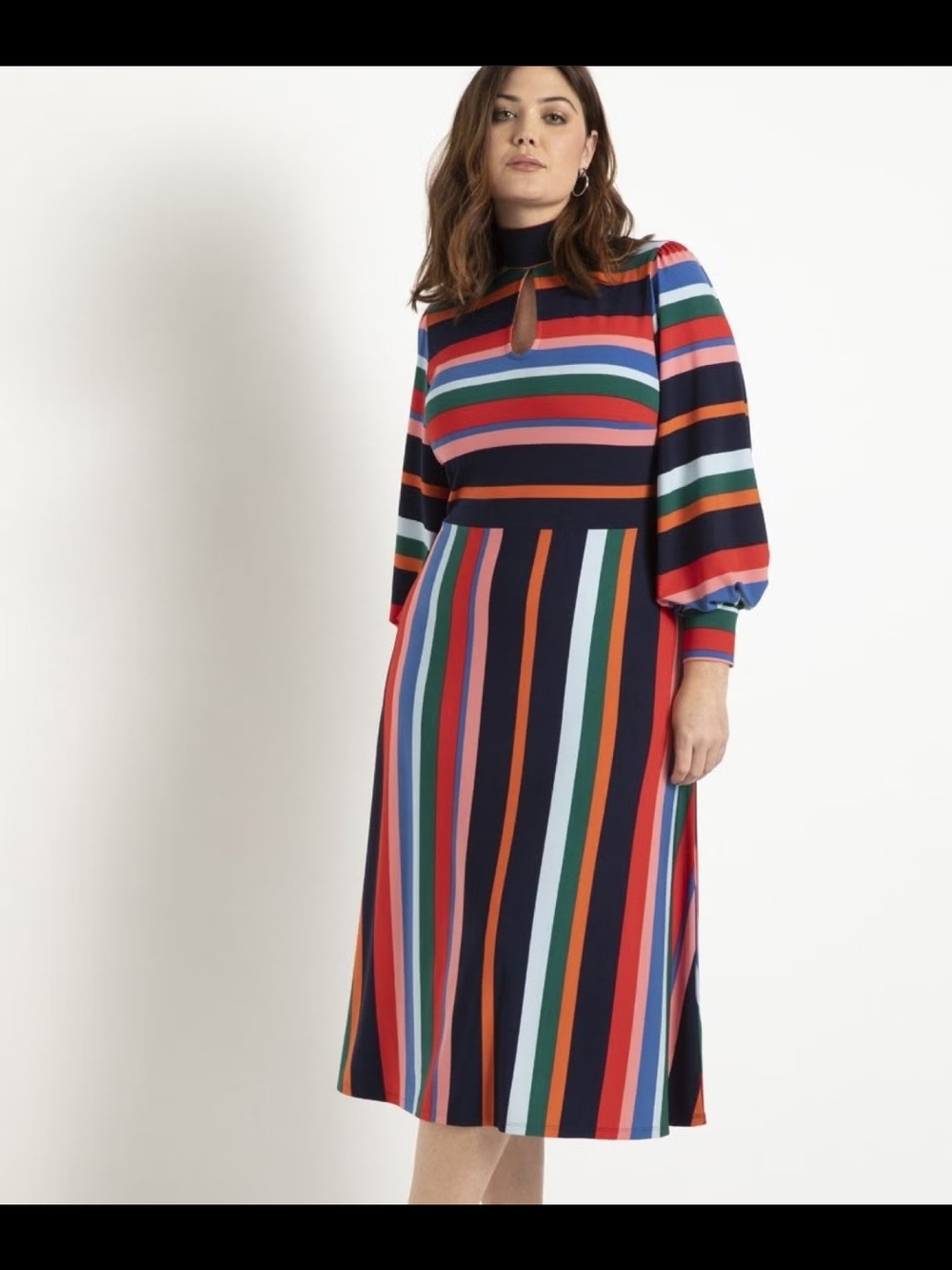 Eloquii Multicolor Striped Midi Dress with Keyhole